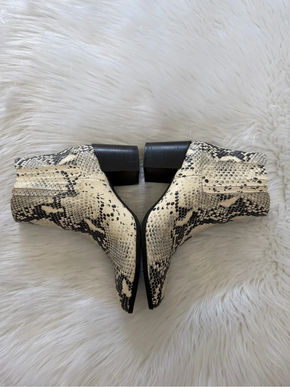 Steve Madden Jain Black & Cream Snake-Print Ankle Booties Sz 6.5